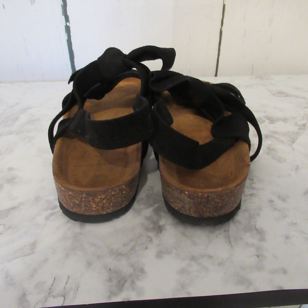 Sundance Sandals 39 7.5 8 Black Suede Cork Bow Backstrap Boho Festival - Picture 5 of 8